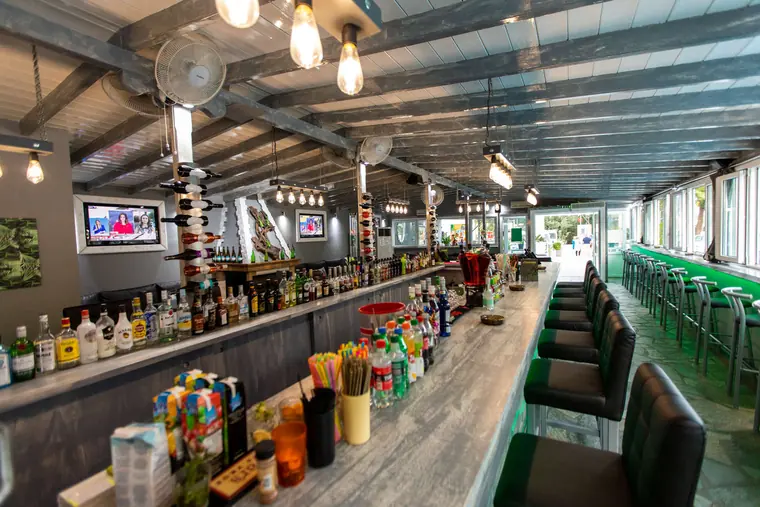 Hanging lamps over the bar