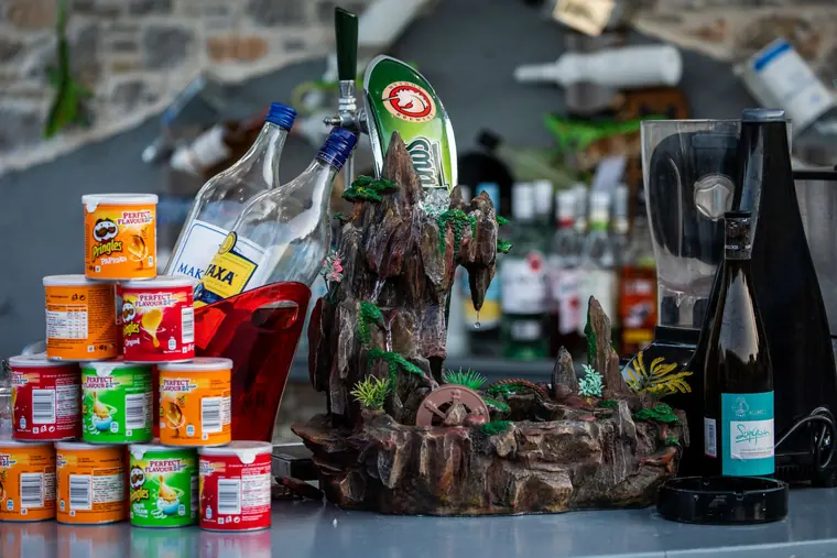 Bottles and cocktail ingredients on the bar